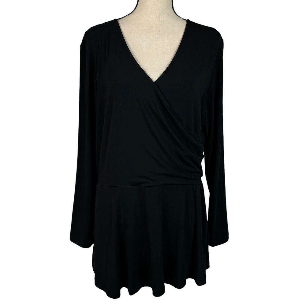 Betabrand XX-Large Pose Peplum Top Stretch Long Sleeve Surplice V-Neck Jet Black